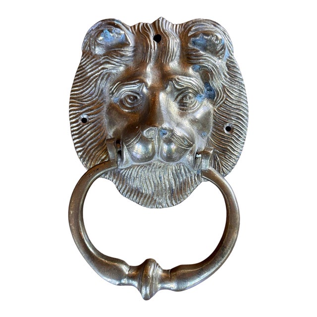 English Brass Lion Door Knocker For Sale