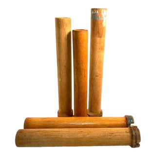 Industrial Wooden Roving Bobbins Mixed Length Factory Used Circa 1940 Set of 5 For Sale
