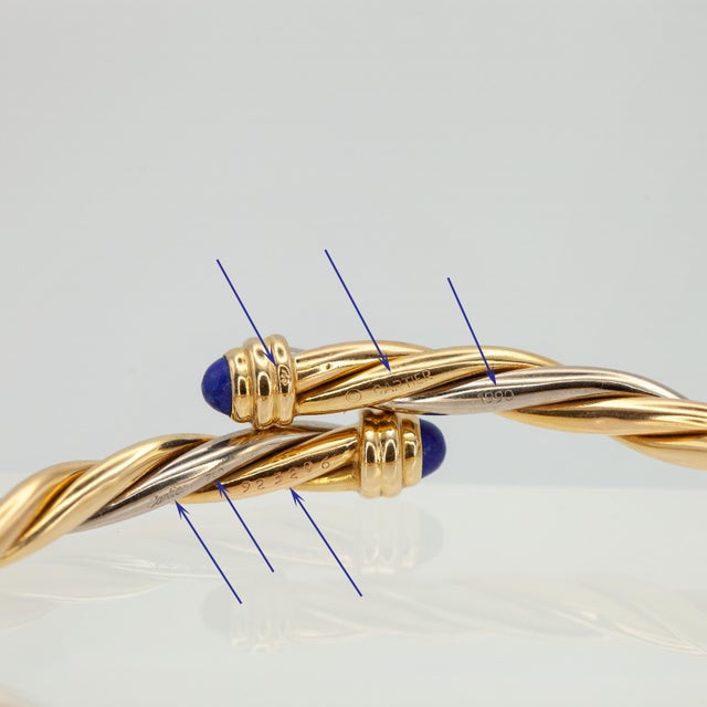 1990s Cartier 18k Gold Cabochon Lapis Lazuli Torque Bangle Bracelet For Sale - Image 9 of 10