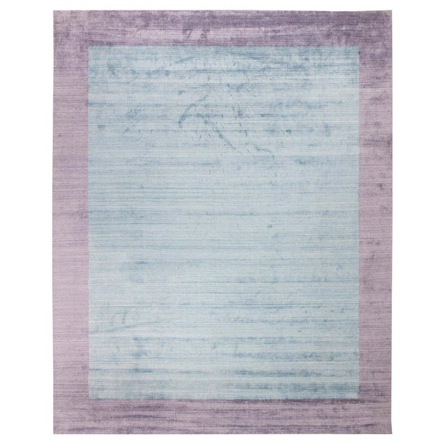 Minimalist Modern Tibetan Rug in Viscose – Blue & Lavender, by Doris Leslie Blau For Sale