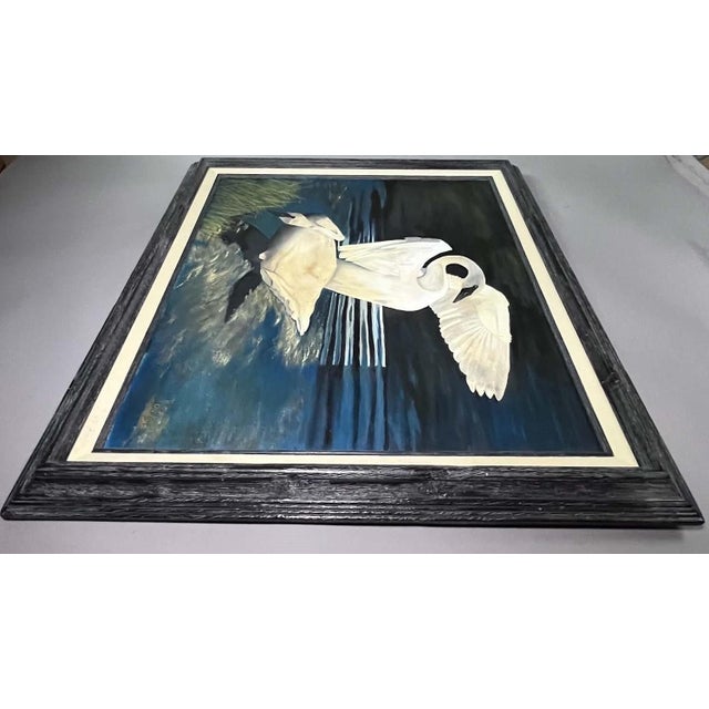 Blue Theo Dodge Signed Oil, Two Swans on the Water, Palatka Florida For Sale - Image 8 of 10