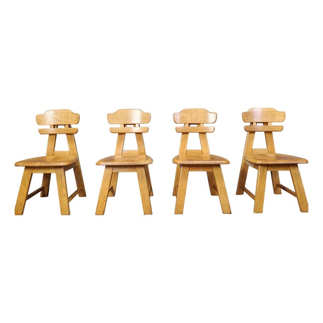 Vintage Brutalist Dutch Oak Dining Chairs, 1960s, Set of 4 For Sale