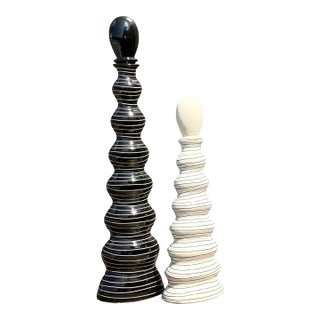 Vintage Tall Striped Studio Pottery Vases - Set of 2 For Sale