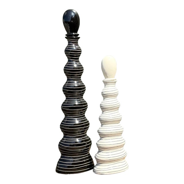 Vintage Tall Striped Studio Pottery Vases - Set of 2 For Sale
