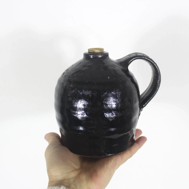 Mid 20th Century Vintage Black Beehive Stoneware Jug With Cork For Sale - Image 5 of 8