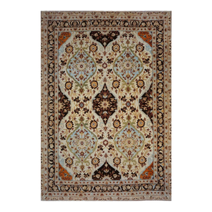 Persian Farahan Wool 10X14 Ivory, Black, Brown & Blue Handmade Area Rug #1141190