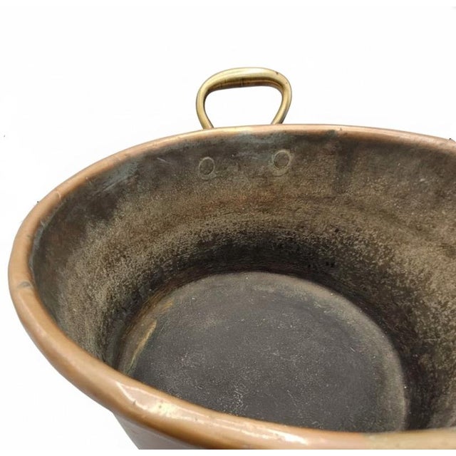 Antique Hand-Wrought Copper Stock Pot W/ Brass Handles — French, C. 1900 For Sale - Image 9 of 10