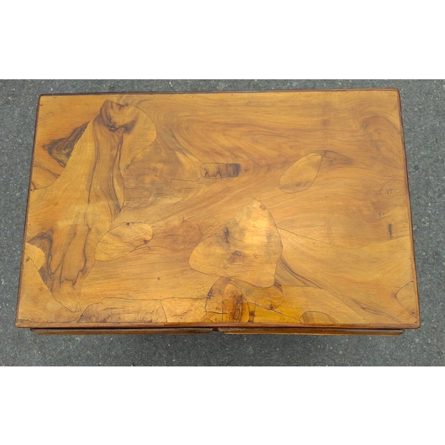 Mid 20th Century Burl Olivewood Italian Campaign Style Petite Four-Drawer Chest For Sale - Image 11 of 11