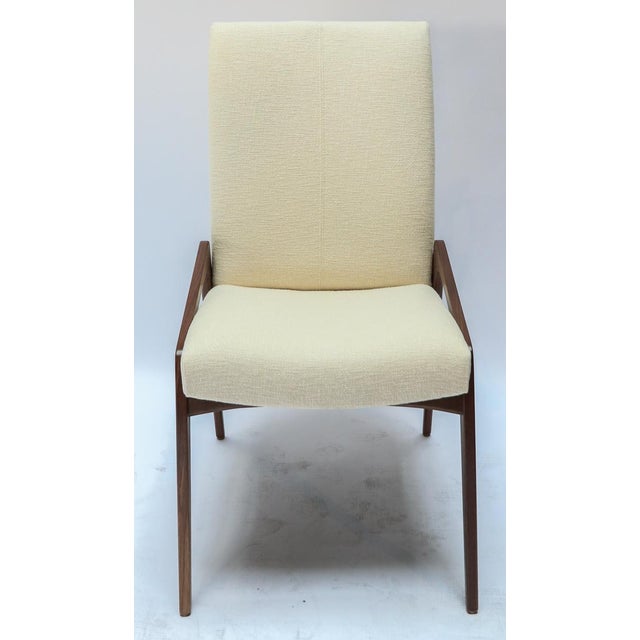 MidCentury Style Walnut Ivory Linen Dining Chairs Set of 10 Chairish