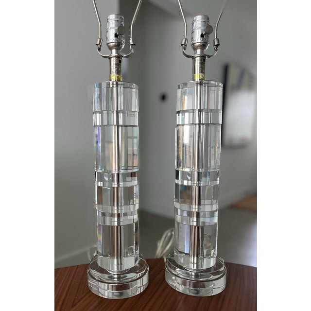 Ralph Lauren Crystal Column Table Lamps and Shades- A Pair For Sale In Houston - Image 6 of 8
