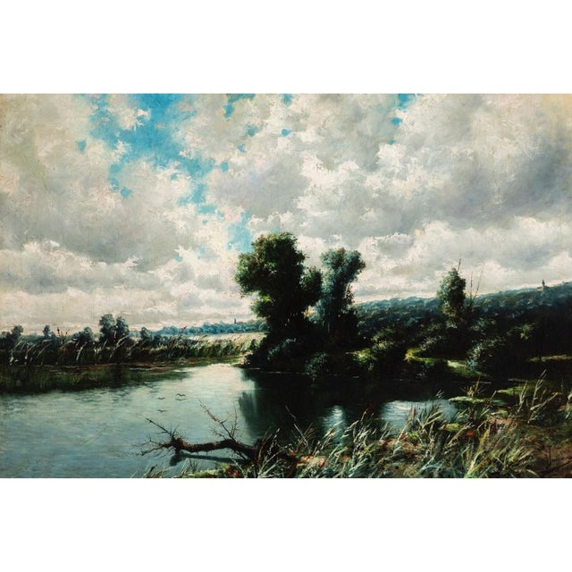 "River Landscape" by Antonio Cánovas del Castillo y Vallejo, signed Vascano, early 20th century – Spain Technique: Oil on...