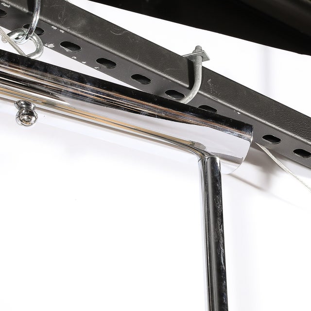 Chrome Art Deco Style Streamlined Machine Age Two Tier Mottled Glass & Chrome Pendant For Sale - Image 8 of 10