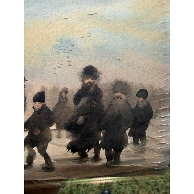 Antique Watercolor of a Russian Winter Procession in Ornate Gilt Frame - Unsigned Unknown Artist For Sale - Image 12 of 17