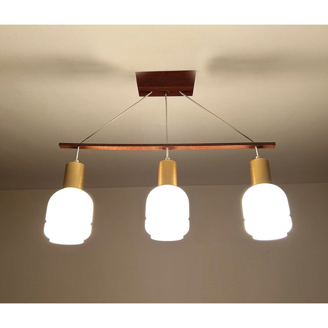 Brown Danish Pendant Light in Glass and Teak, 1960s For Sale - Image 8 of 18