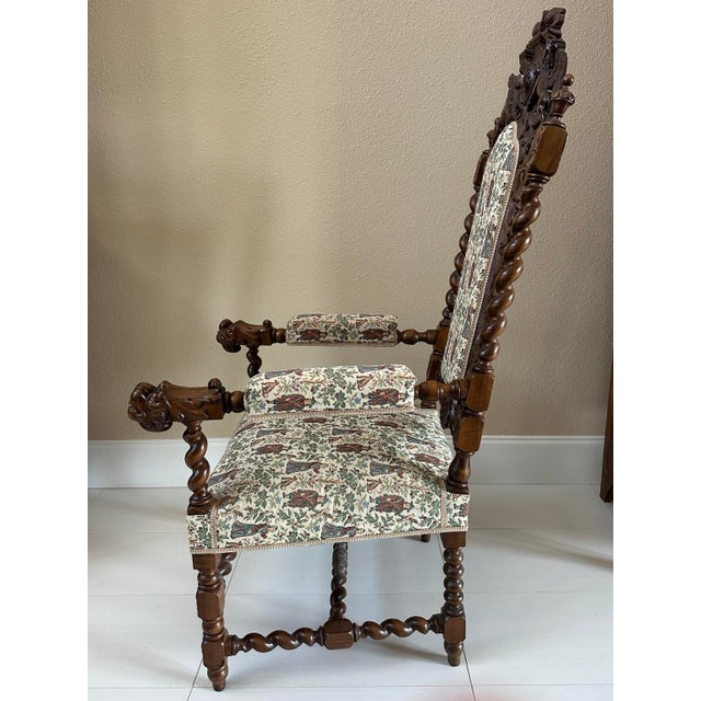 Circa 1860 French Louis XIII Carved Oak Griffin & Lion Throne Armchair For Sale - Image 4 of 13