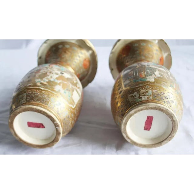 19th Century Japanese Meiji Period Satsuma Ceramic Vases with Geometric Design, Set of 2 For Sale - Image 4 of 5