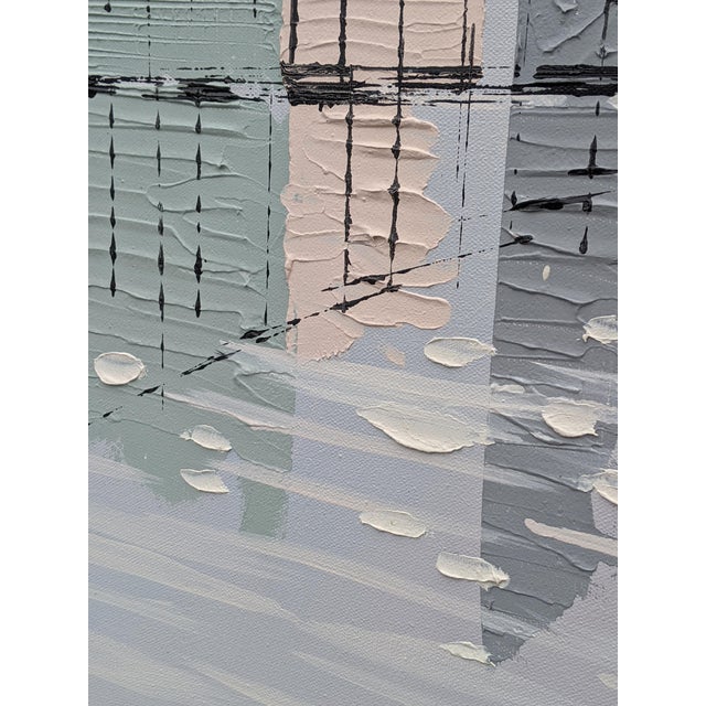 Vintage Postmodern City Skyline Large Scale Painting on Canvas Framed For Sale In Charlotte - Image 6 of 10