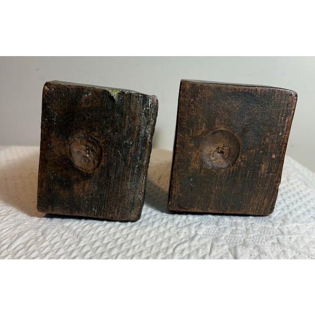 Charcoal Antique Pompeian Bronze Clad Bookends Figural Man ‘The Builder’ For Sale - Image 8 of 8