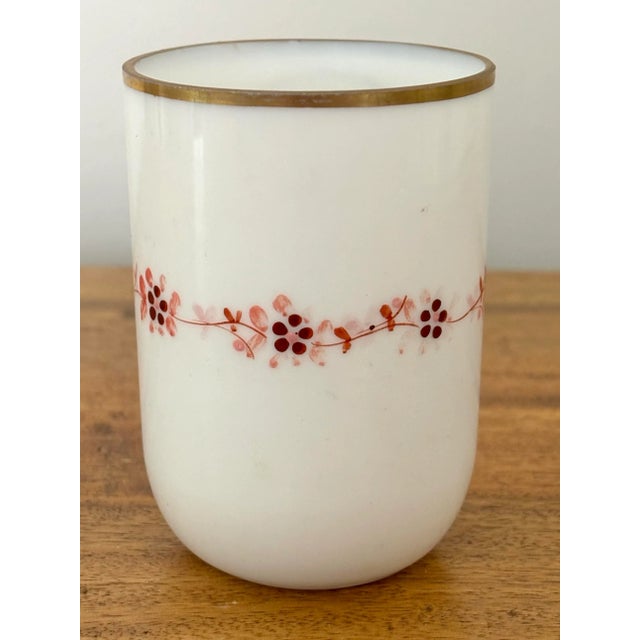 English Early 20th Century Semi Opaque Glass Vessel Cup With Hand-Painted Fruit Bowl Motif For Sale - Image 3 of 8