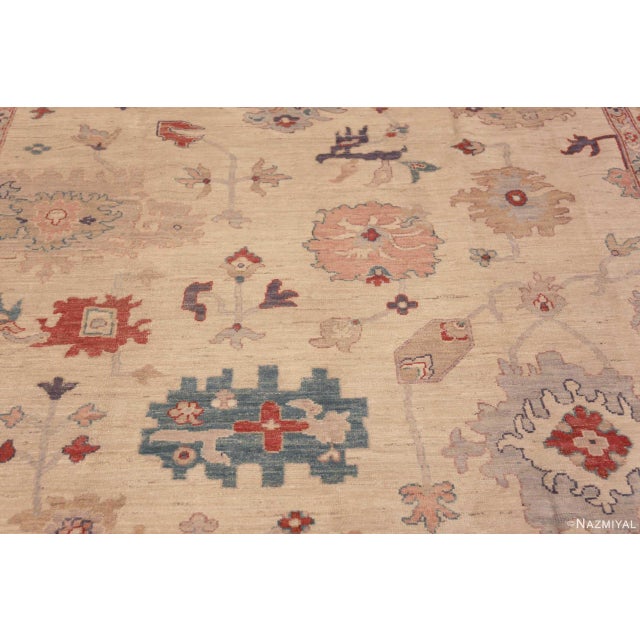 Decorative Modern Ivory Background Allover Turkish Oushak Design Area Rug For Sale - Image 4 of 5
