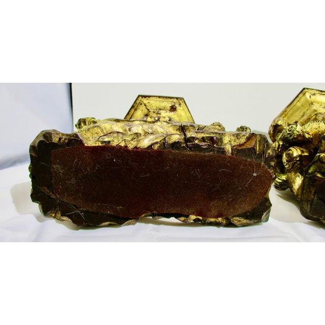 Chinese Gilt Foo Dogs Candle Stands 19th Century - A Pair of 2 For Sale - Image 11 of 12