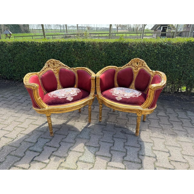 1960 French Louis XVI Burgundy Beech Velvet Sofa Set 3 PCS For Sale - Image 17 of 18