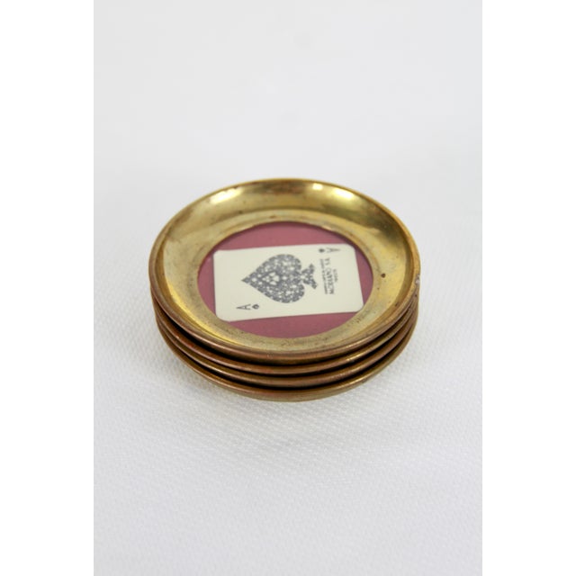 Antique Poker Dassi Playing Cards Coasters in Brass and Glass from Modiano, Italy, 1950s, Set of 4 For Sale - Image 4 of 13