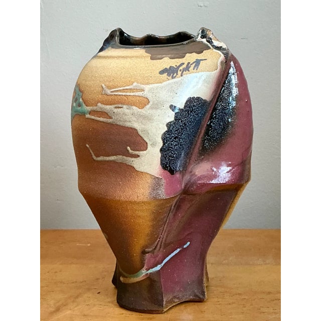 Mid-Century Modern Vintage Abstract Drip Glaze Ceramic Vase For Sale - Image 3 of 12