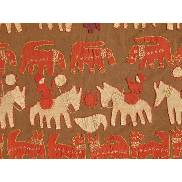 Red Antique Textile Tapestry With Elephant, Horses, People, Animals & Trees 4'11 X 7'4 For Sale - Image 8 of 9