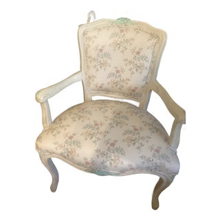 Mid 20th Century Loius XVI Style White Wood Frame With Green Flowers Floral Upholstery For Sale