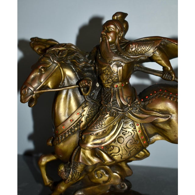 Vintage Solid Bronze Chinese Warrior Figure on Horse W/Jewels For Sale - Image 10 of 12
