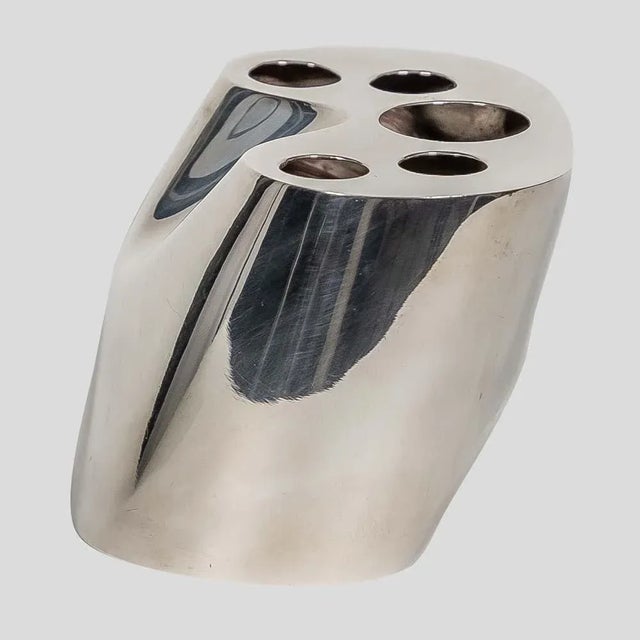 An usual shape Silver plated Pen holder or Desk Decorative object, Stamped James Riviere ca. 1960s. This piece has an...