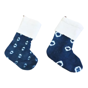 Blue & White One-Of-A-Kind African Textile Christmas Stockings, S/2
