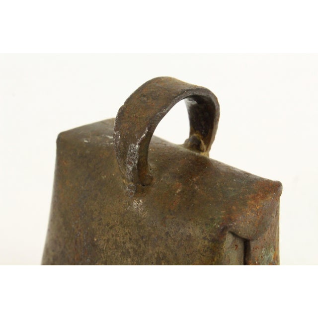 Ea./Mid 1800's Primitive Wrought Iron Cow Bell W Original Clapper New England For Sale - Image 9 of 18