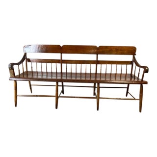 Antique 19th Century Early American Style Primitive Rustic Solid Oak Bench For Sale