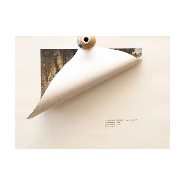 French 1950s After Gustave Courbet "Roe Deer in a Forest" First Edition Cottage Style Lithograph For Sale - Image 3 of 9