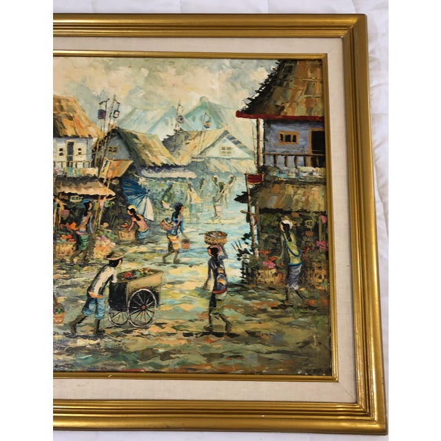 1970s Vintage A. D. Muklas Original Indonesian Street Oil Painting For Sale - Image 5 of 12