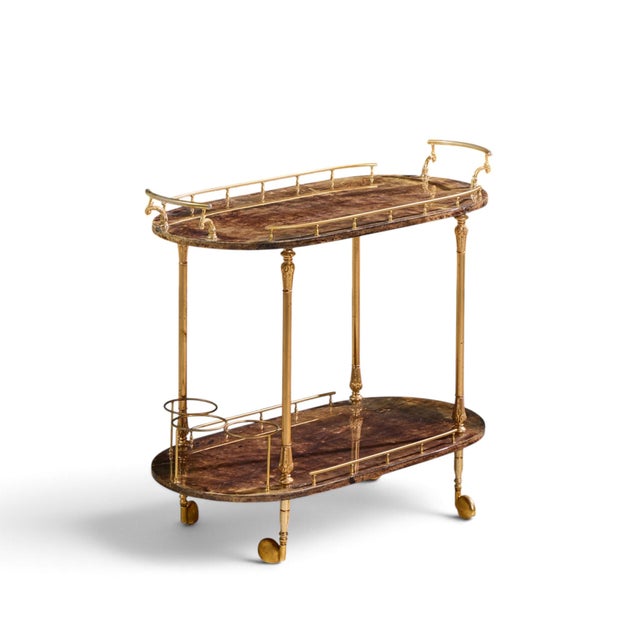 Aldo Tura Mid Century Italian Lacquered Goatskin and Brass Bar Cart For Sale In Chicago - Image 6 of 10