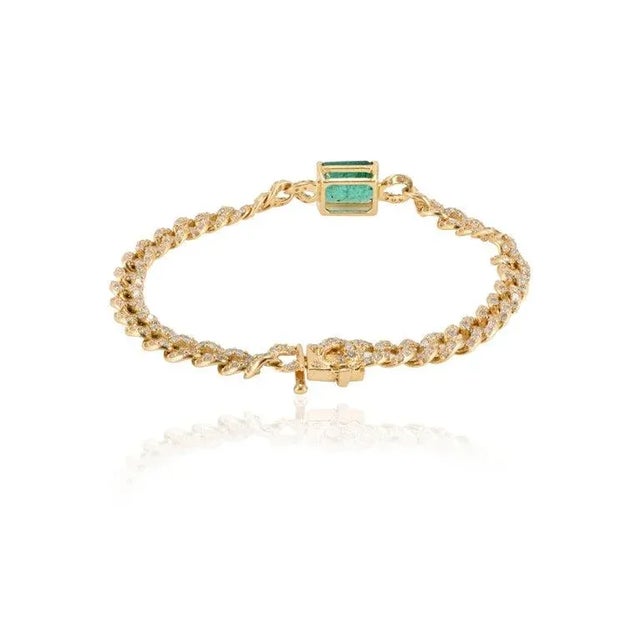 Art Deco 18k Gold Natural 2.82ct Zambian Emerald & 1.91ct Diamond Chic Bracelet For Sale In New York - Image 6 of 12