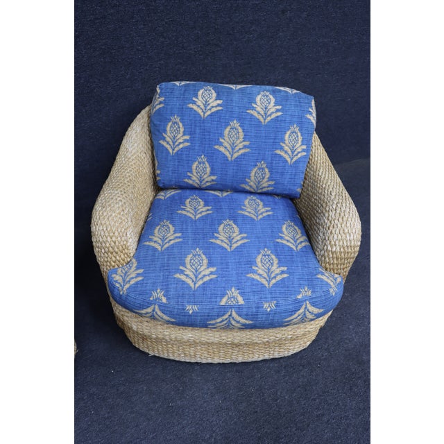 Pair of Custom Wicker Swivel Lounge Chairs Attributed to Century Furniture, 1980s For Sale - Image 4 of 13