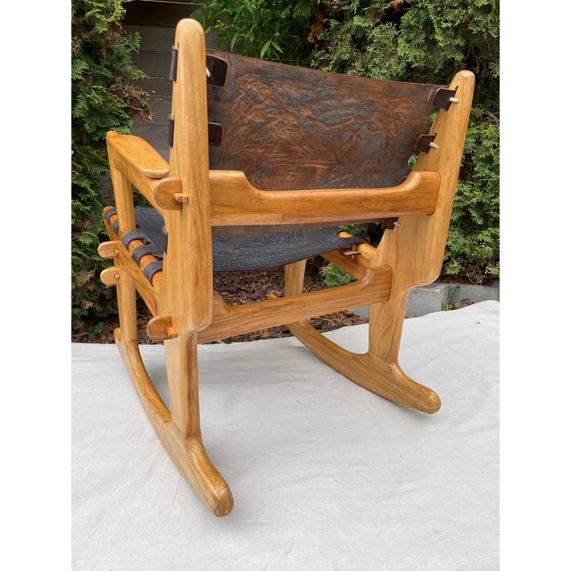 Mid 20th Century Mid-Century Modern Angel Pazmiño "Cotacachi" Hand-Tooled Leather Rocking Chair For Sale - Image 5 of 11