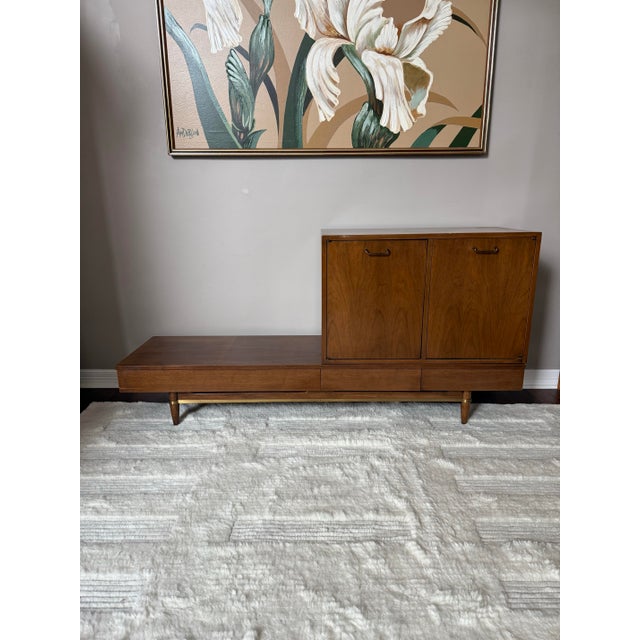 Mid-Century Modern 1950s American of Martinsville "Dania" Walnut Modular Bench and Cabinet Attachment by Merton Gershun For Sale - Image 3 of 12