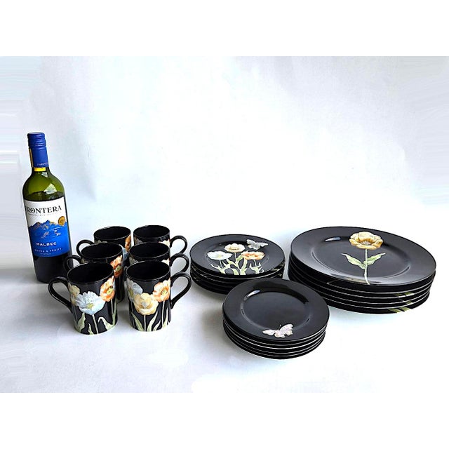 1980s Fitz & Floyd "Midnight Poppy" 4 Piece Place Settings, 24 Pieces For Sale - Image 11 of 15