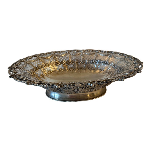 Antique Crichton Bros. Sterling Silver Oval Basket Bowl 920g For Sale