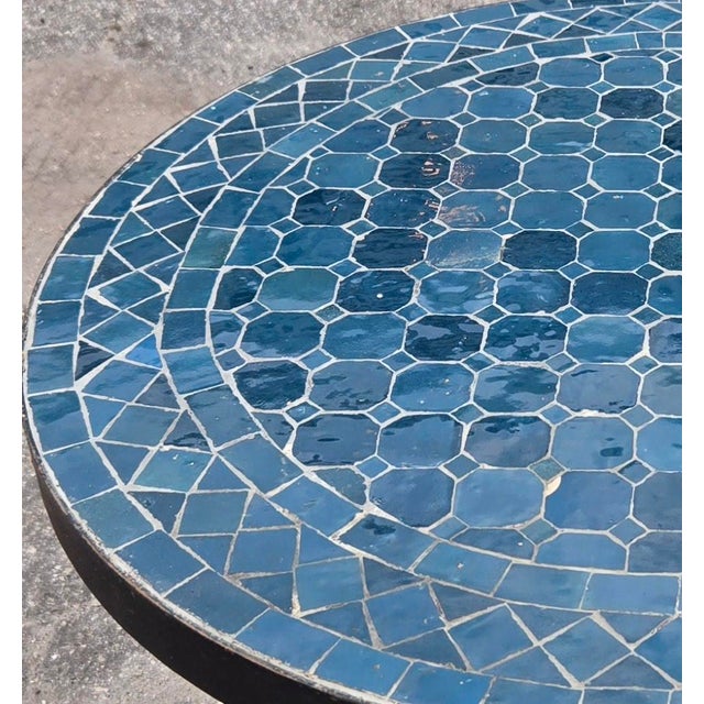 24" Blue Petrol Moroccan Mosaic Table For Sale - Image 4 of 7