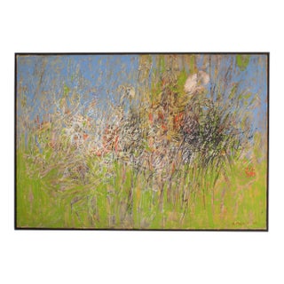 1960 “Encounter” Abstract Oil on Canvas Painting by Stephen Magada For Sale
