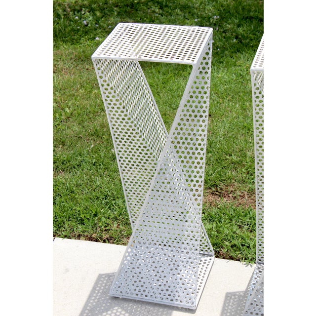 White Vintage 1960s Mathieu Matégot Style Sculptural Perforated Metal Pedestals – Pair of Mid-Century Modern Plinths For Sale - Image 8 of 16