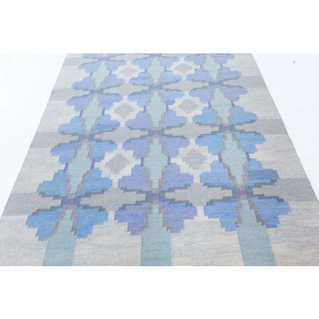 Textile Doris Leslie Blau Vintage Swedish Flat Woven Rug by Judith Johansson For Sale - Image 7 of 11