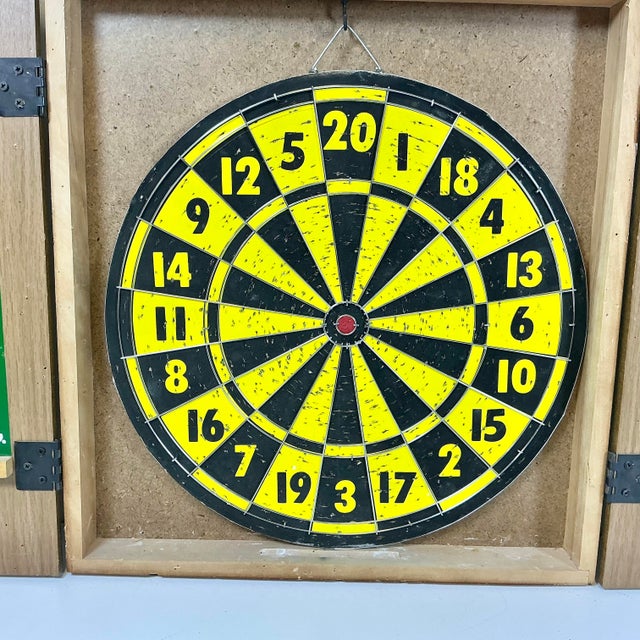 Wood 1980s Vintage English Style Cupboard Dart Board and Cabinet. For Sale - Image 7 of 10