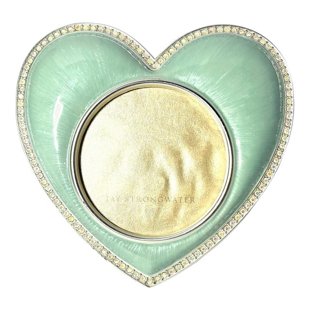 Jay Strongwater Enamel & Crystal Baby Blue Pale Chantal Heart Picture Frame For Sale